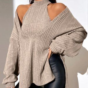 Casual Set Slit Hem Top & Halter Top Trendy Now